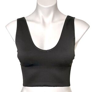 Cream Yoga V-Neck Ribbed Sports Bra Size Medium-Large Dark Gray